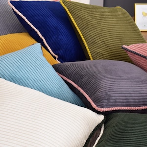 Handmade Corduroy Throw Pillow Cover: Pastel Piping Cushion