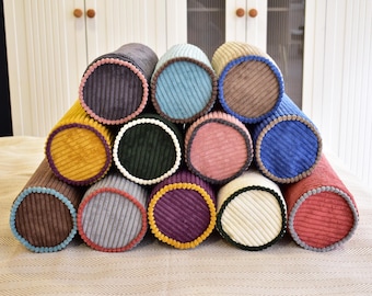 Corduroy Bolster Pillow Cover with Custom Piping - Modern Throw Cushion