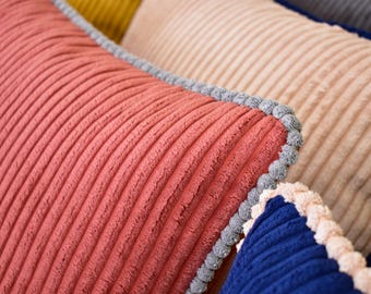 Handmade Corduroy Pillow Cover with Piping Detail