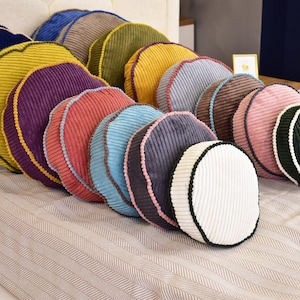 Handmade Corduroy Round Pillow Cover: Boho Throw Cushion with Piping