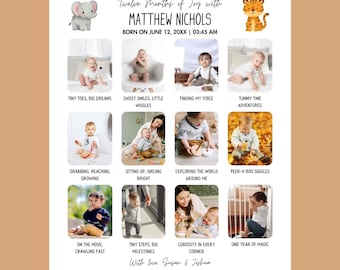Baby First Year Photo Collage Poster, Editable Milestone Template (Canva Digital Download)