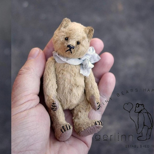Meeka, Miniature One of a Kind Viscose Artist Teddy Bear Art Doll by Aerlinn Bears
