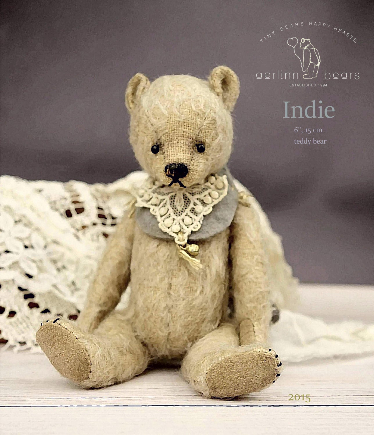 Indie, 6" PDF Artist Teddy Bear Pattern by Aerlinn Bears