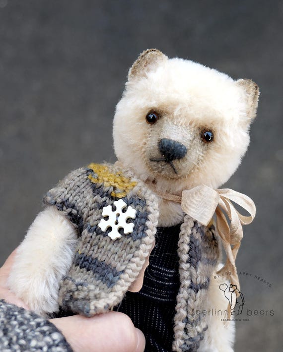 White Mohair Artist Teddy Bear Art Doll from Aerlinn Bears
