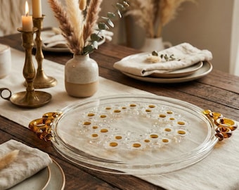 Walther glass serving platter 30 cm – vintage clear glass with amber-colored handles, mid-century style