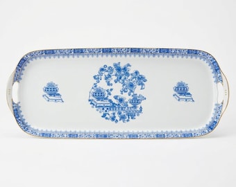 Seltmann Weiden China Blue Porcelain Tray with Handles, Vintage, Gold Rim, 35.5 cm