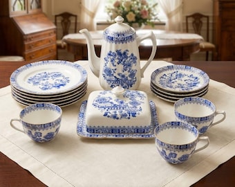 Antique Moschendorf Bavaria coffee service China Blue – porcelain with gold rim, selection or complete set