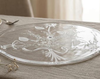 WMF glass serving plate 30.5 cm - vintage clear glass with floral relief, mid century