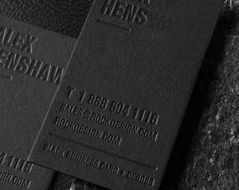 Luxury Black Debossed Business Cards – Custom Modern & Elegant Design for Professionals | Premium Matte Finish Cotton Paper