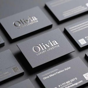 Luxus Silberfolie Visitenkarten Custom Dark Matte Visitenkarte Elegant Foil Stamped Design für Fashion Stylisten & Professionals