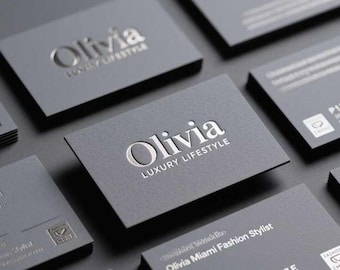 Luxury Silver Foil Business Cards Custom Dark Matte Business Card Elegant Foil Stamped Design for Fashion Stylists & Professionals