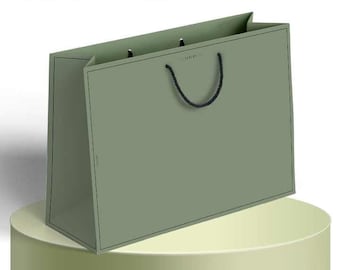 Bolsa de regalo de papel verde de lujo con asas de cuerda, embalaje ecológico personalizable para comercios, regalos y ocasiones especiales.