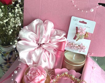 Mother's Day Gift Set for Her, Birthday Gift Box, Bridesmaid Gift, Gift for Mom Sister Friend Daughter, Teacher Gift, Pink Self Care Set