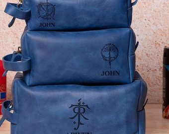 Personalized Leather LOTR Toiletry Bag, Anniversary Gift for Husband, Halloween Dopp Kit, Christmas Gift for Him, Boyfriend Travel Bag