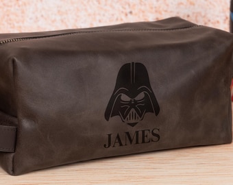 Personalized Star Wars Father’s Day Gift, Leather Dopp Kit for Husband, Custom Toiletry & Shave Bag for Dad, Travel Bag for Boyfriend