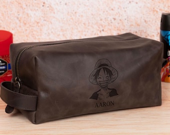 Anime Gift, Manga Fan Gift, Anime Dopp Kit, Toiletry Bag Men, Christmas Gift for Anime Lover, Leather Travel Bag