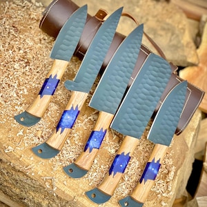 Custom handmade damascus steel chef set of 5pcs, Damascus Chef Set, Kitchen Knife Set, Damascus Knife Set, Personalized Gift, Christmas Gift