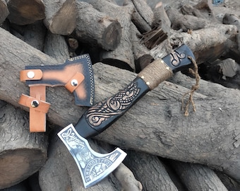 Nordische Wikinger Axt - Handgeschmiedete Axt aus Kohlenstoffstahl mit einem Griff aus Esche