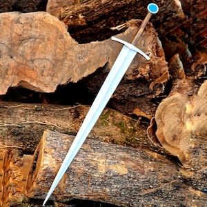 Hand Forged Viking Knight Sword – Medieval Longsword Replica with Turquoise Pommel