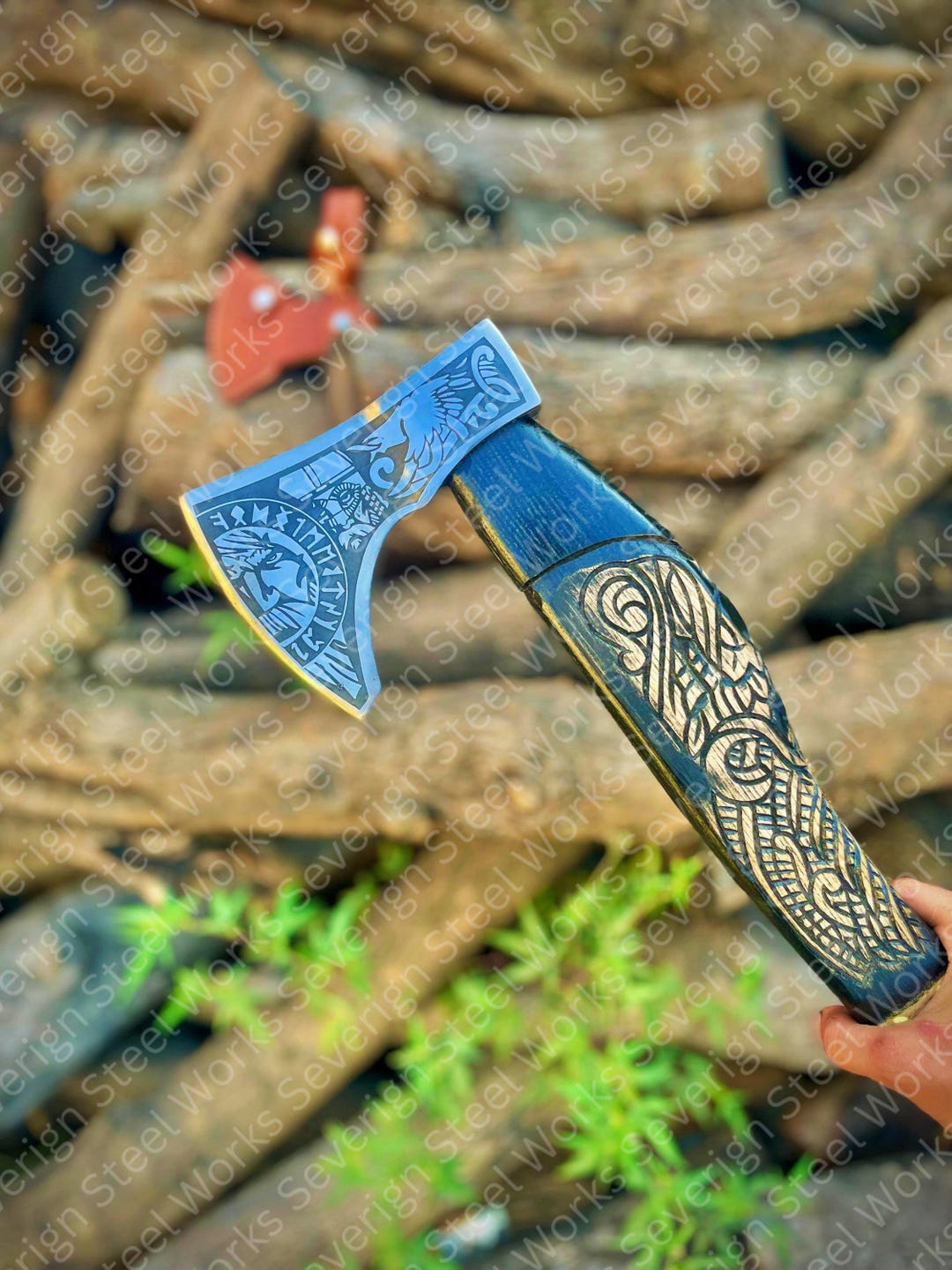 Handmade Viking Hatchet: High Carbon Steel, Rosewood Handle, Acid