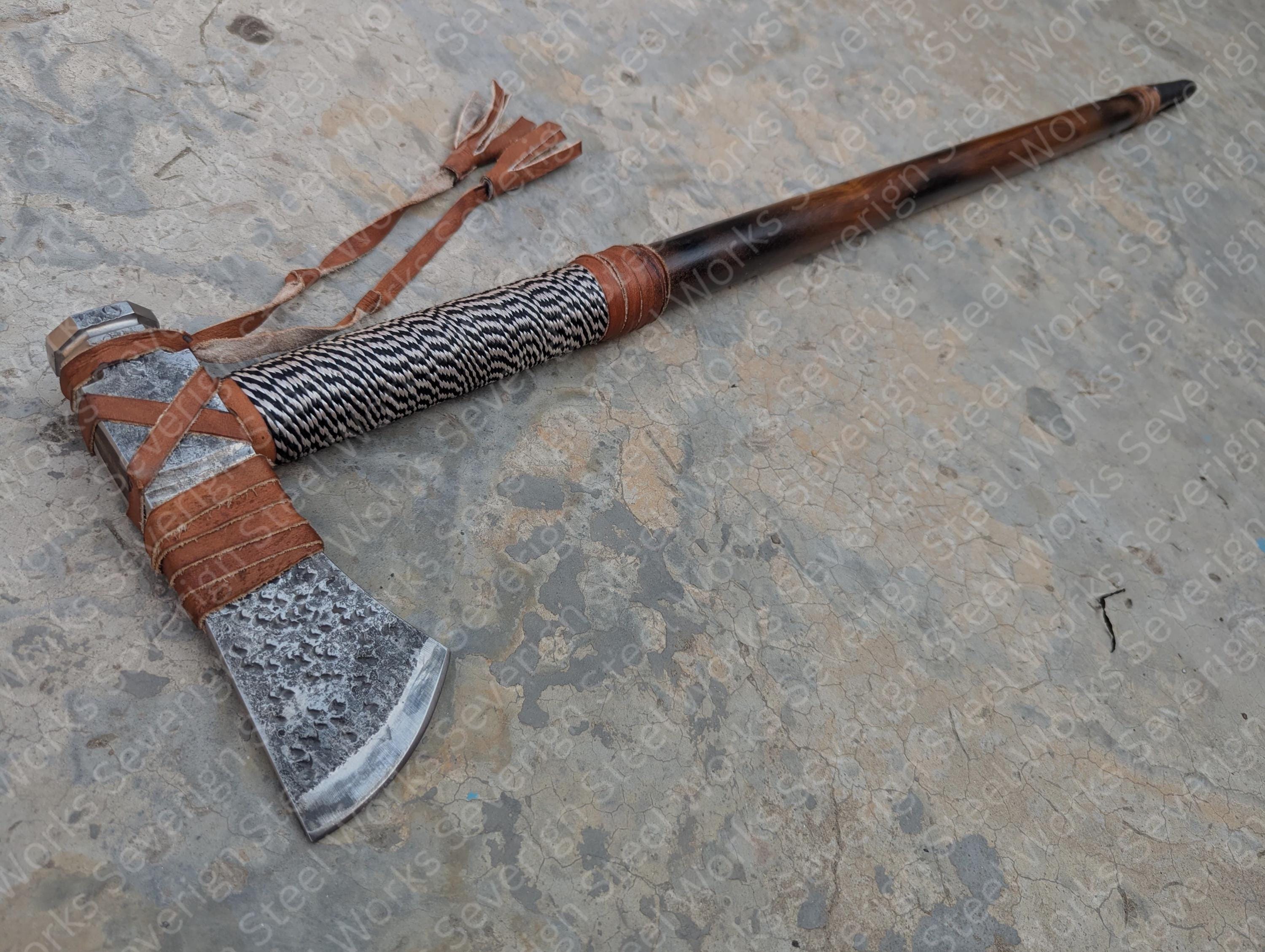 Hache Tomahawk Viking Forgée à La Main - Acier Haute Teneur En Carbone Finition Noire Style 810092