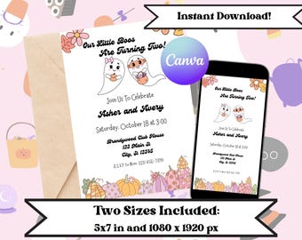 Editable "Our Little Boos" Halloween Birthday Invitation - Twins or Siblings (Digital Download)