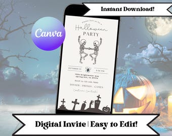 Dancing Skeletons Halloween Party Invitation: Mobile E-vite Template (Digital Download)