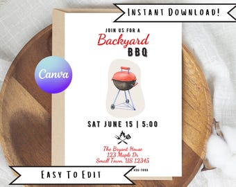 Editable Backyard BBQ Invitation Template: Simple Barbecue Party Invite (Instant Download)