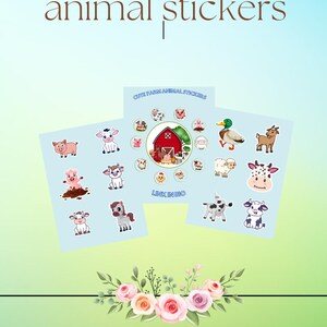 Set of 34 Cute Farm Animal Stickers – Printable Farmhouse Animals for Kids, Planners, Scrapbooks & Crafts