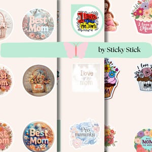 Stickers fête des mères - PDF imprimable - 27 stickers pastel mignons - citations de maman, fleurs, coeurs - téléchargement immédiat - album de scrapbooking, agenda