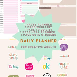 Tagesplaner Printable Bundle – 5 Seiten | To-Do Liste, Meal Planer, Sticker, Wunschliste | Minimalistisches A4/A5 PDF