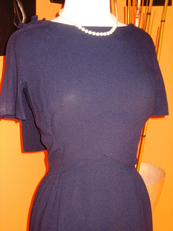Late 40s Early 50s Navy Blue Wiggle Dress