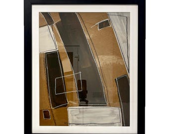 Untitled #28, Framed Abstract Mixed Media, Neutral Minimalist Wall Art