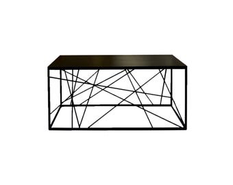 Tension Grid Console, Matte Black Steel and Ebony-Stained Wood