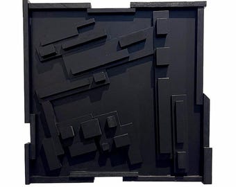 Brutalist Black Relief Wall Sculpture — Relief Study No. 01, Studio-Made Geometric Panel