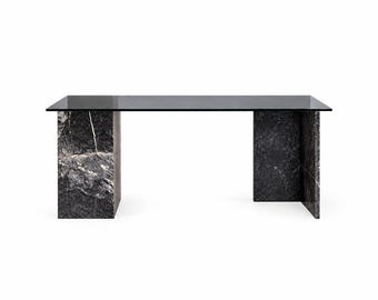 Vintage Marble & Smoke Grey Glass Desk – One-of-a-Kind Studio Design