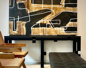 No Reason, 2025 – Monumental Geometric Abstract Painting, Mixed Media on Board, 48 x 72
