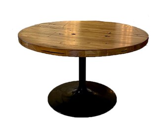 Reclaimed Hardwood Round Dining Table, 49 Inch Modern Rustic Handcrafted Table