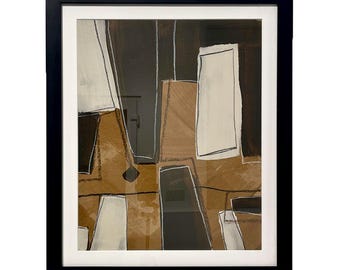 Untitled #27, Framed Abstract Mixed Media, Neutral Minimalist Wall Art