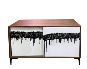 Abstract Art Credenza with Hand-Painted Doors | Sculptural Modern Sideboard | Collectible Design Furniture