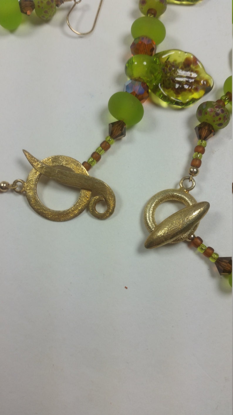 Stunning lampwork Leaf bead jewelry set
