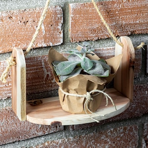 Hanging Plant Shelf, Rustic Wood Rope Shelves, Farmhouse Planter Shelf, Handmade Wooden Wall Shelf, Home Wall Shelving, Garden Decor Gifts