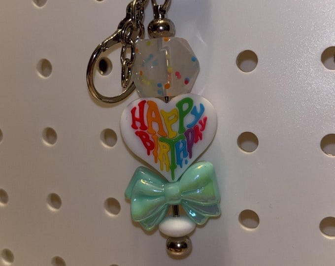 Happy Birthday Bar Keychain with Mint Bow
