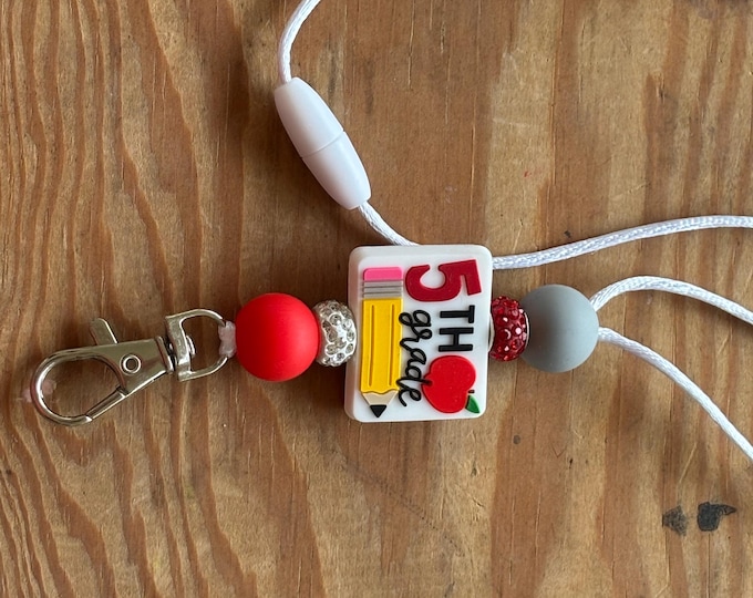 Red and Gray 5th Grade Lanyard