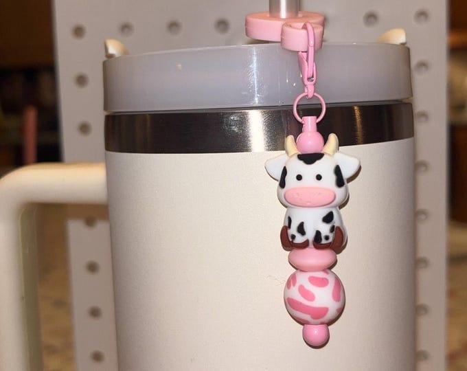 Pink Cow Straw Charm