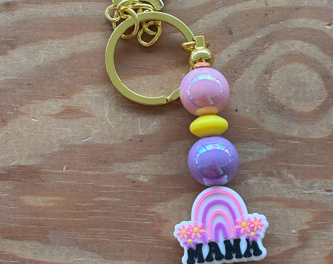 Pink Floral Mama Bar Keychain