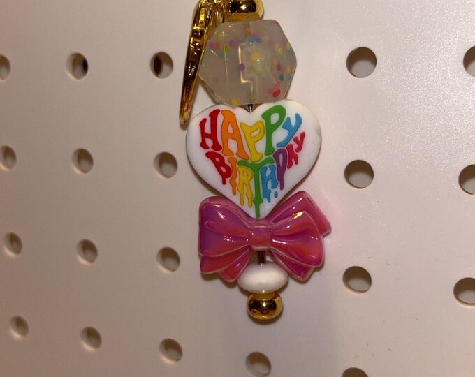Happy Birthday Bar Keychain with Pink Bow