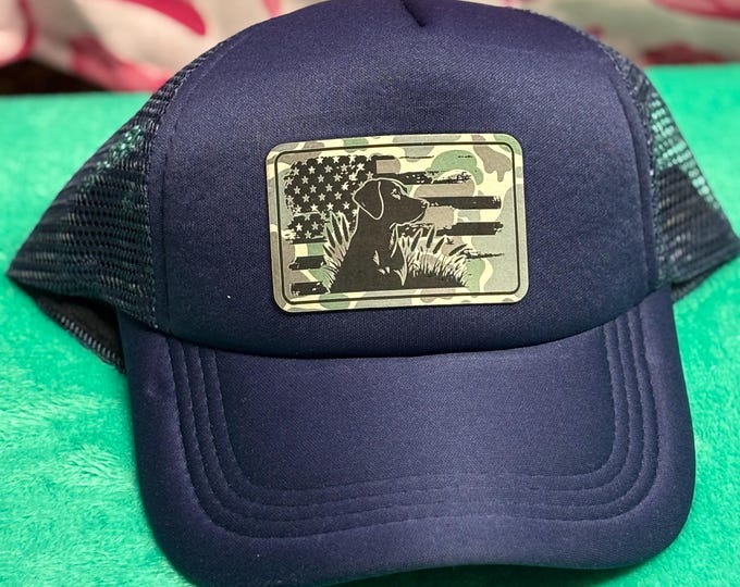 Navy Blue hat with Dog patch
