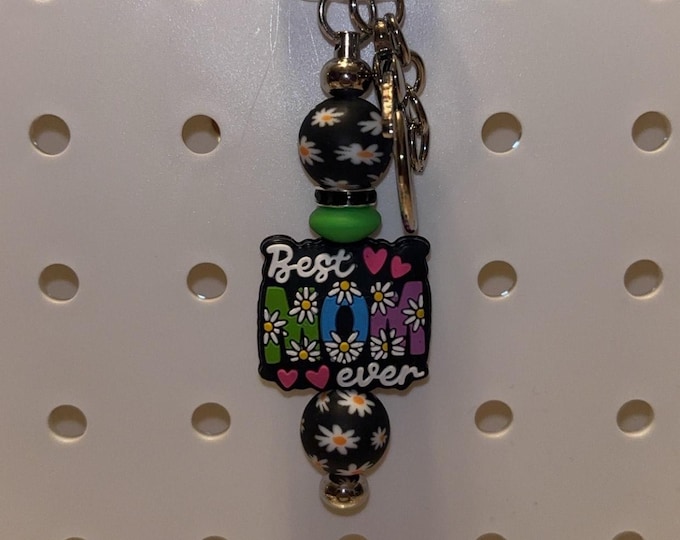 Green Best Mom Ever Bar Keychain