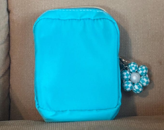 Teal Mini Pouch with Flower Keychain